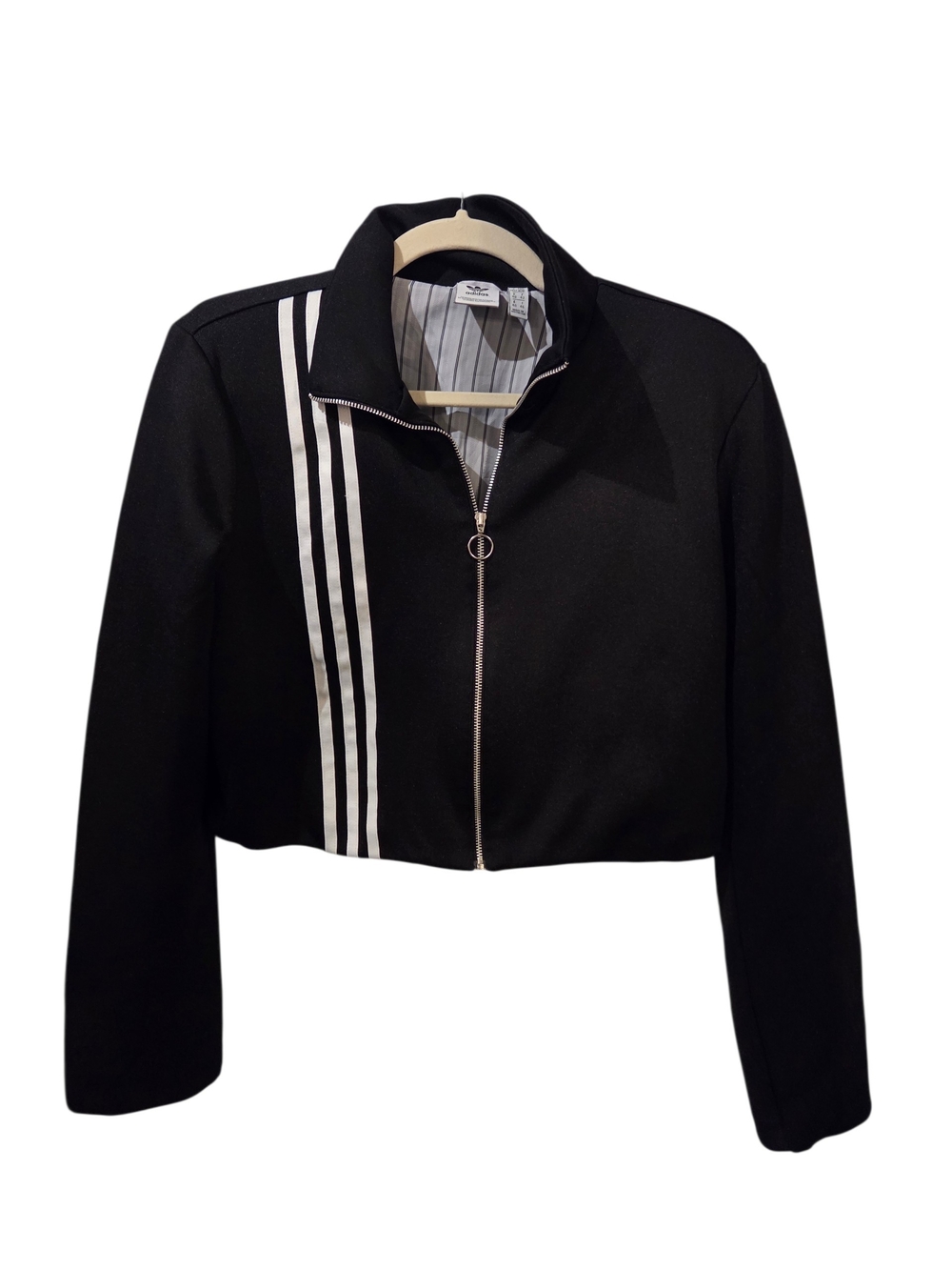 adidas Black Cropped Bomber Jacket with White Stripe
